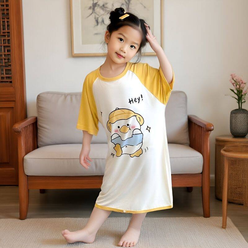 女童睡裙连体衣夏季可爱薄款卡通空调服女孩宝宝莫代尔防踢家居裙