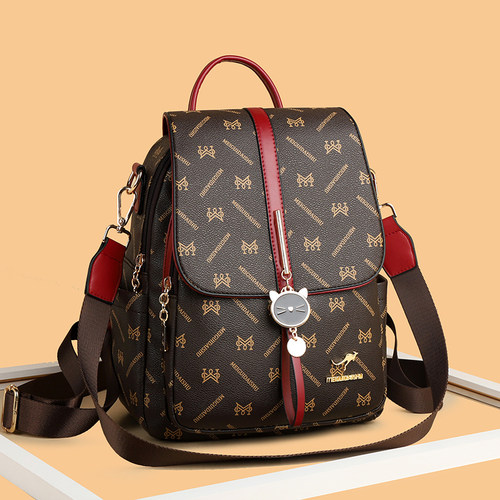 软皮大容量休闲双肩包2026新款