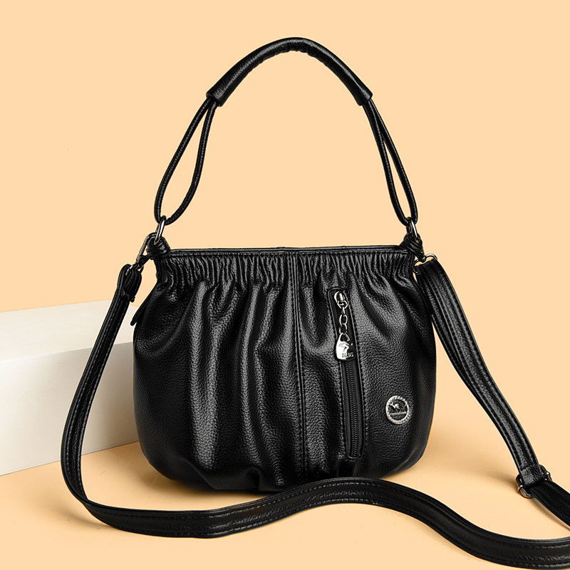 2025秋季新款时尚真皮中年妈妈手提水桶包软皮褶皱女士单肩斜挎包,箱包皮具/热销女包/男包,通用款女包,淘宝优惠券,粉丝福利购,淘宝优惠卷