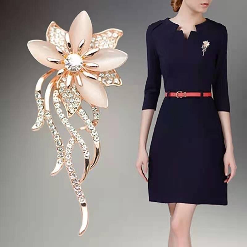 水钻猫眼石兰花胸针 花朵胸花百搭服饰配饰丝巾扣批发胸针批发