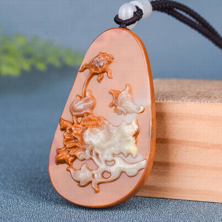 新疆和田玉籽料原石雕刻花开富贵吊坠玉器玉坠花朵造型玉项坠