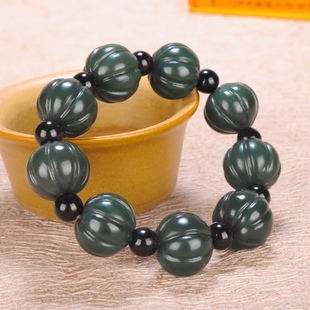 天然正品新疆和田玉青玉南瓜珠手链手排和田青玉南瓜珠佛珠手串