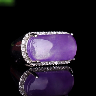 缅甸天然A货翡翠玉石925银镶嵌男款戒指紫罗兰翡翠活口戒指扳指