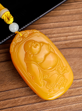 和田玉黄玉弥勒佛玉佛手把件