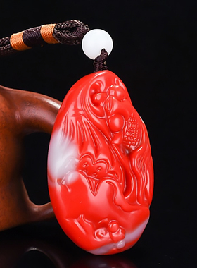 天然和田玉莲花鱼手把件