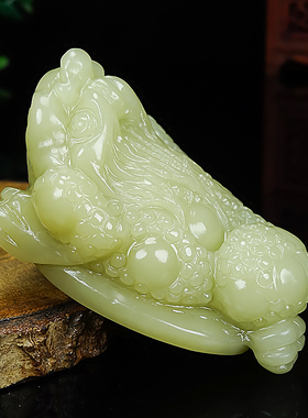 天然和田玉青白玉籽料玉蟾献宝手把件招财三足金蟾把把玩件把件