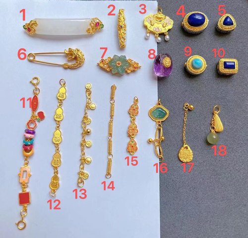 925古法银葫芦链条镶翡翠如意吊坠海纹石青金石多宝隔珠diy配件饰