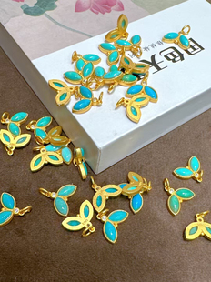 S925古法纯银镶嵌天然松石鱼尾吊坠项链手链diy水晶饰品配件