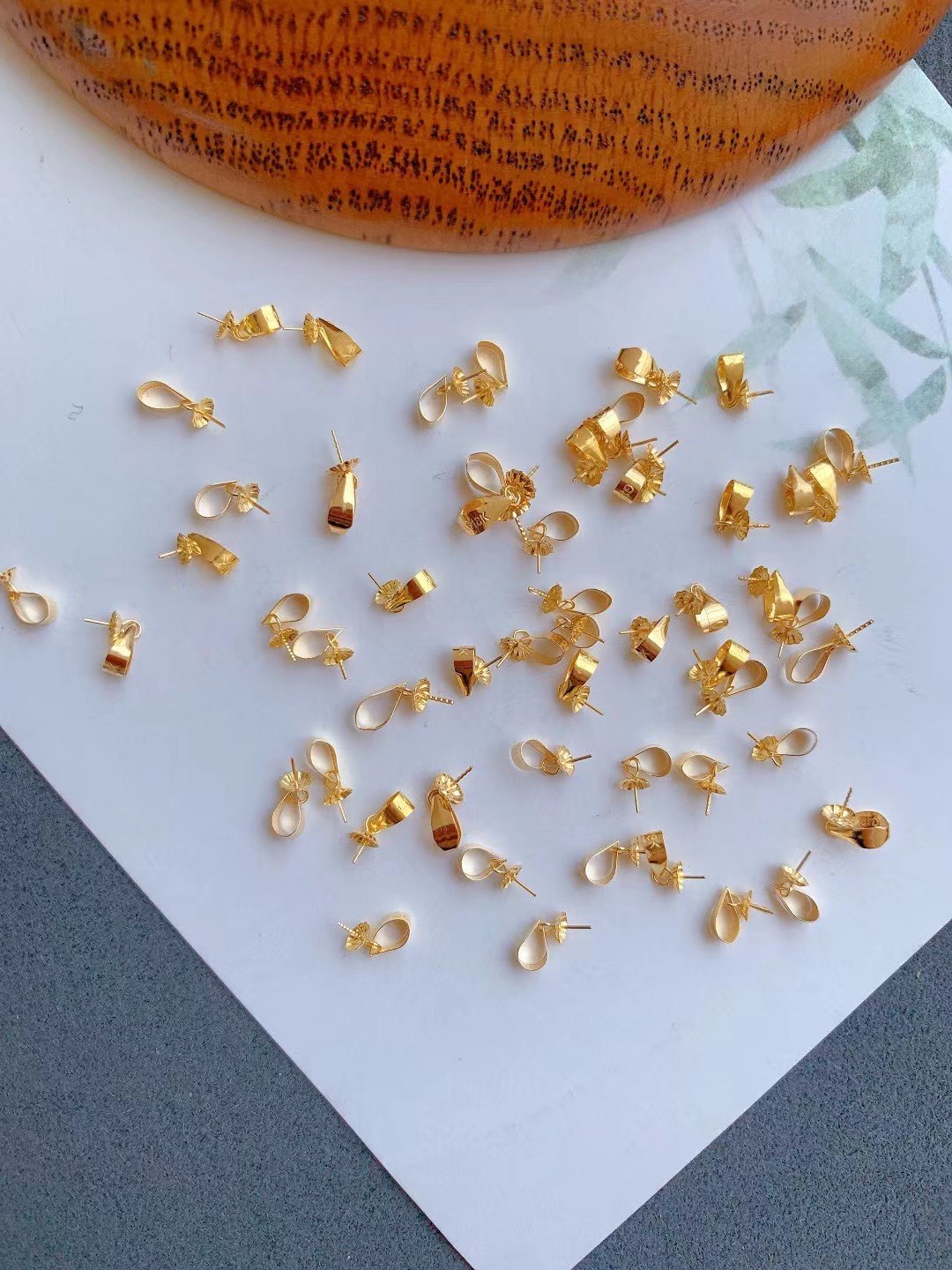 18k金纯金爪子粘扣空拖镶嵌半孔珍珠万能粘珠拖配件配饰diy半成品
