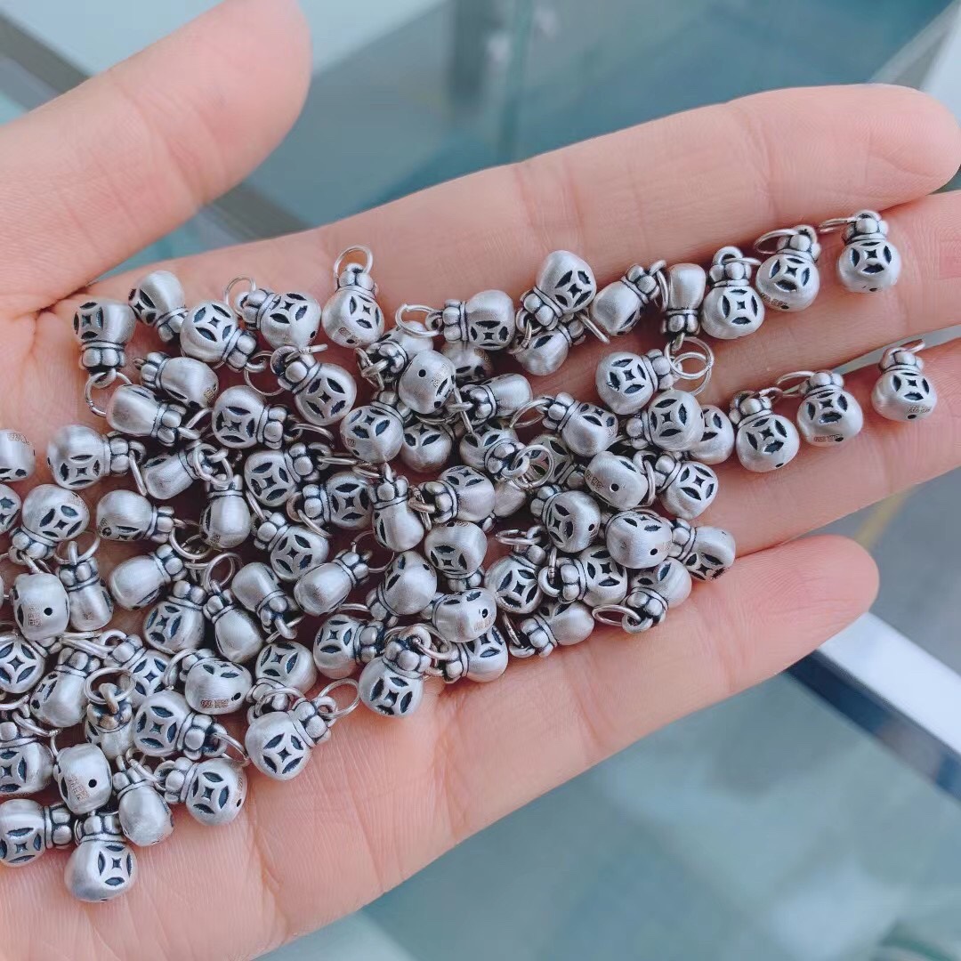 新款99足银铜钱钱袋小吊坠提溜手链绳编织穿珠挂件diy饰品配件