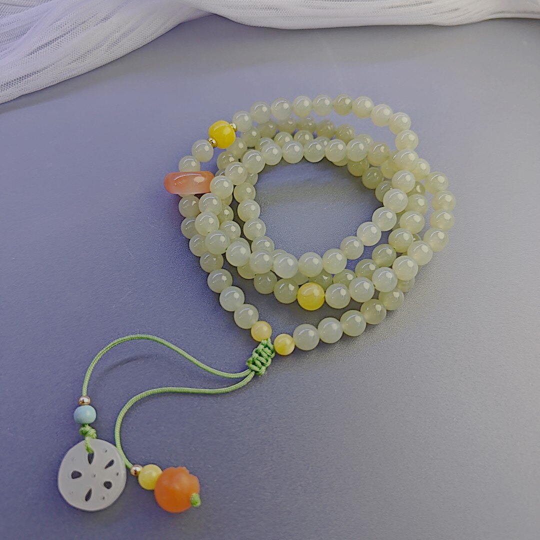 天然晴水和田玉圆珠成品手链项链羊脂玉藕片南红玛瑙蜜蜡老型珠