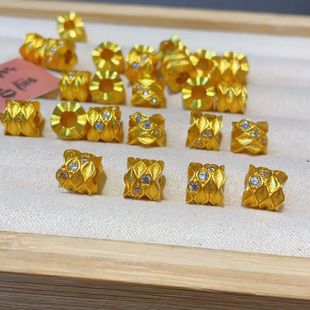 沙金古法金大孔镶钻桶珠隔珠路路通diy水晶文玩手链穿珠配件