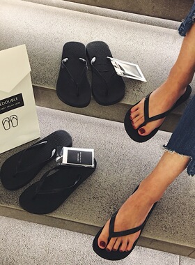 2021新款黑色人字拖女夹脚凉拖鞋女夏外穿防滑平底跟沙滩鞋情侣拖
