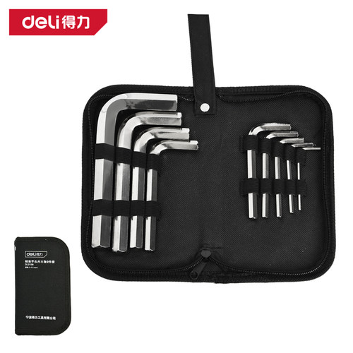 deli得力9/10件公制布包长型平头铬钒钢内六角扳手套装DL3109 110
