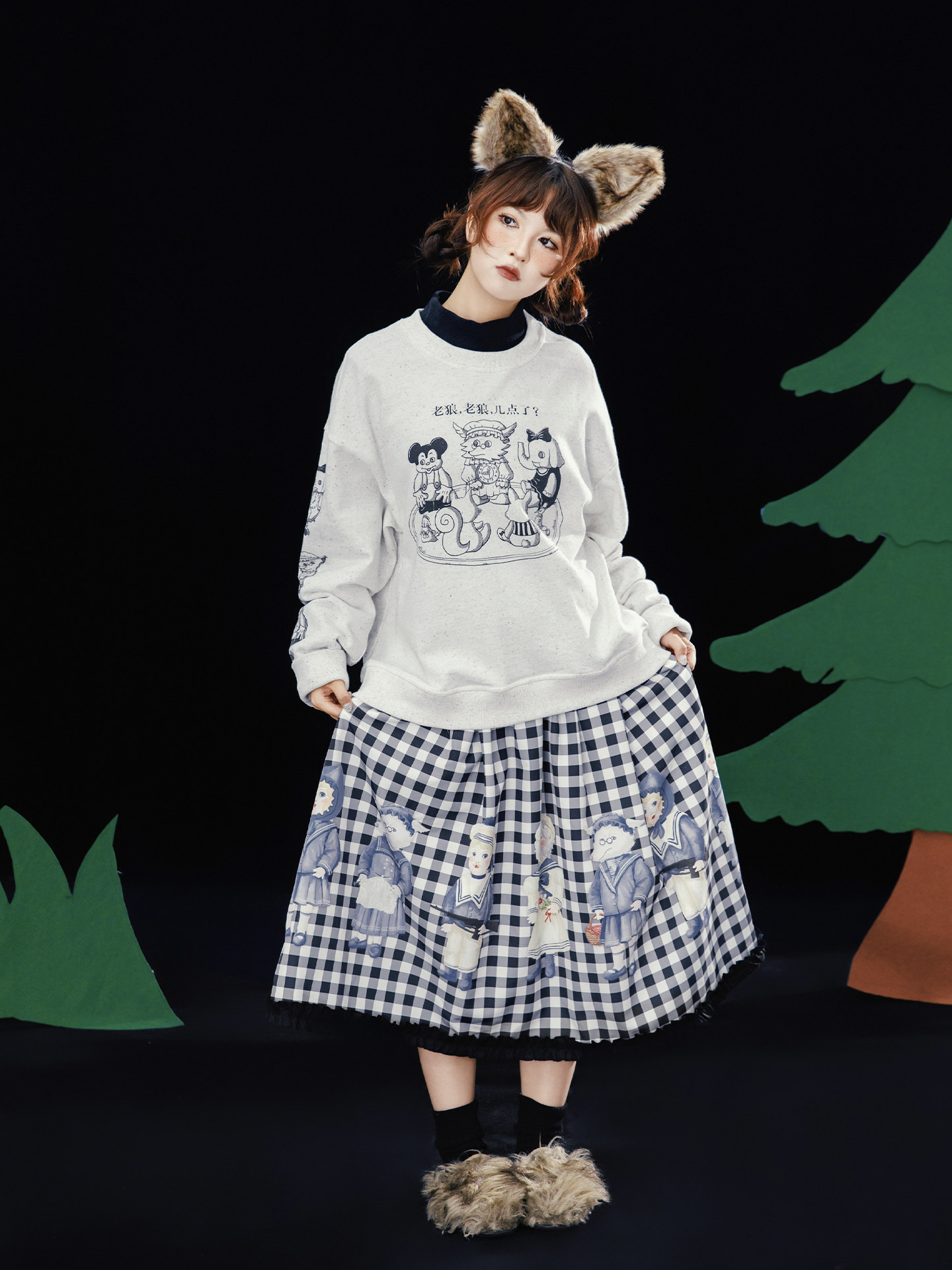 Asymmetrical Gray Print Sweatshirt Buy Online Now - Taobao product photo 5
