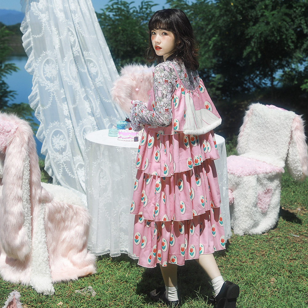 Meugler牛稠岛 狗狗系列郁金香长毛犬印花毛茸装饰层叠吊带连衣裙,女装/女士精品,连衣裙,淘宝优惠券,粉丝福利购,淘宝优惠卷