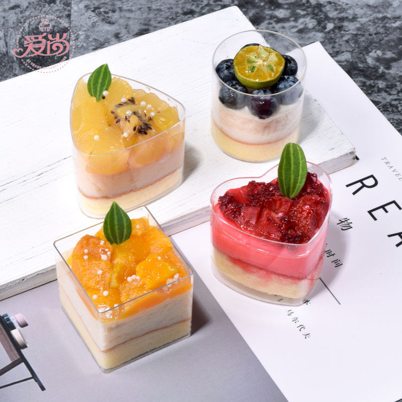 yfb001心形慕斯蛋糕提拉米苏果冻透明注塑圆杯三角形甜品烘培包装