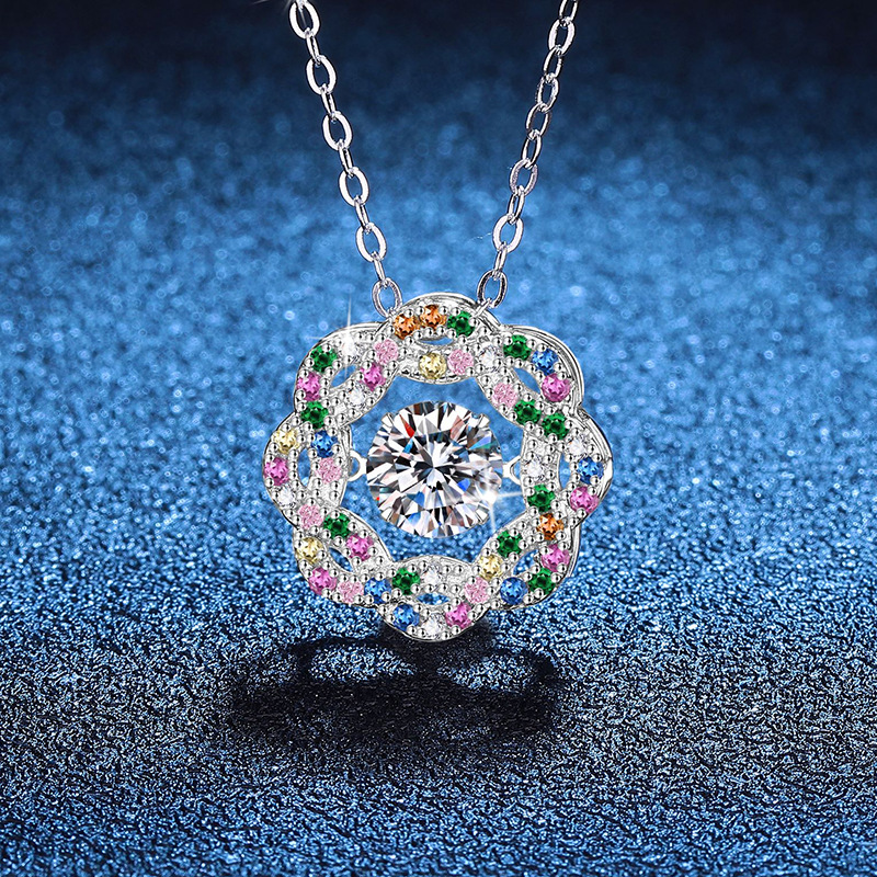 S925银镀18K金PT950铂金镶嵌1克拉莫桑石个性星芒灵动吊坠女项链