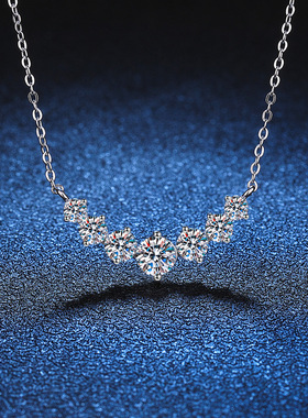 S925银镀18K金PT950铂金镶1.7克拉D色莫桑钻吊坠七公主莫桑石项链