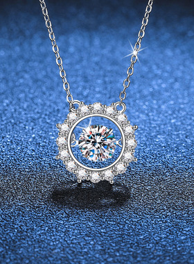 S925银镀18K金PT950铂金镶嵌1克拉D色莫桑石吊坠灵动锁骨链女项链