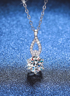 S925银镀18K金PT950铂金镶嵌1克拉莫桑石葫芦吊坠锁骨链简约项链