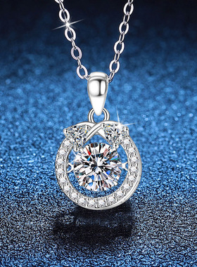 S925银镀18K金PT950铂金镶嵌1克拉莫桑石项链吊坠时尚莫桑钻项链