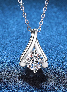S925银镀18K金PT950铂金镶嵌1克拉D色莫桑石吊坠简约莫桑钻女项链