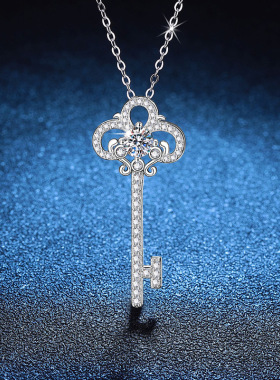 S925银镀18K金PT950铂金镶嵌莫桑石吊坠暮光之匙锁骨链莫桑石项链