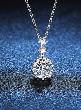 S925银镀18K金PT950铂金镶嵌一克拉莫桑石奢华六爪镶嵌锁骨链项链