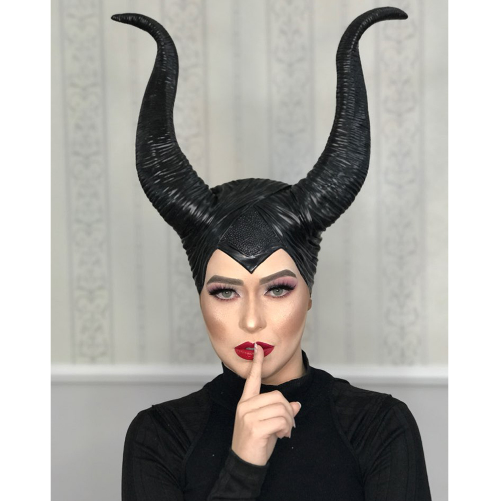 Maleficent Horns Cosplay Mask Headgear Black Queen Helmet