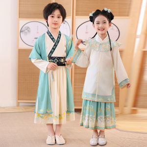 男女童春秋2024新款中国风儿童汉服连衣裙小女孩古风婵娟子演出服
