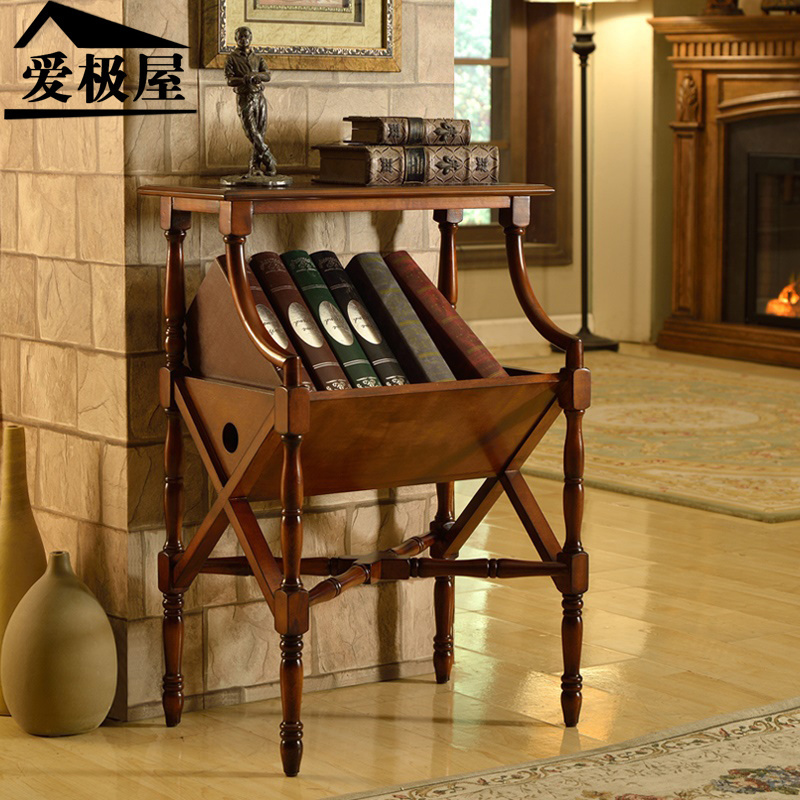 需定制美式实木书报架欧式简易书架报刊架家用置物架收纳客厅落地