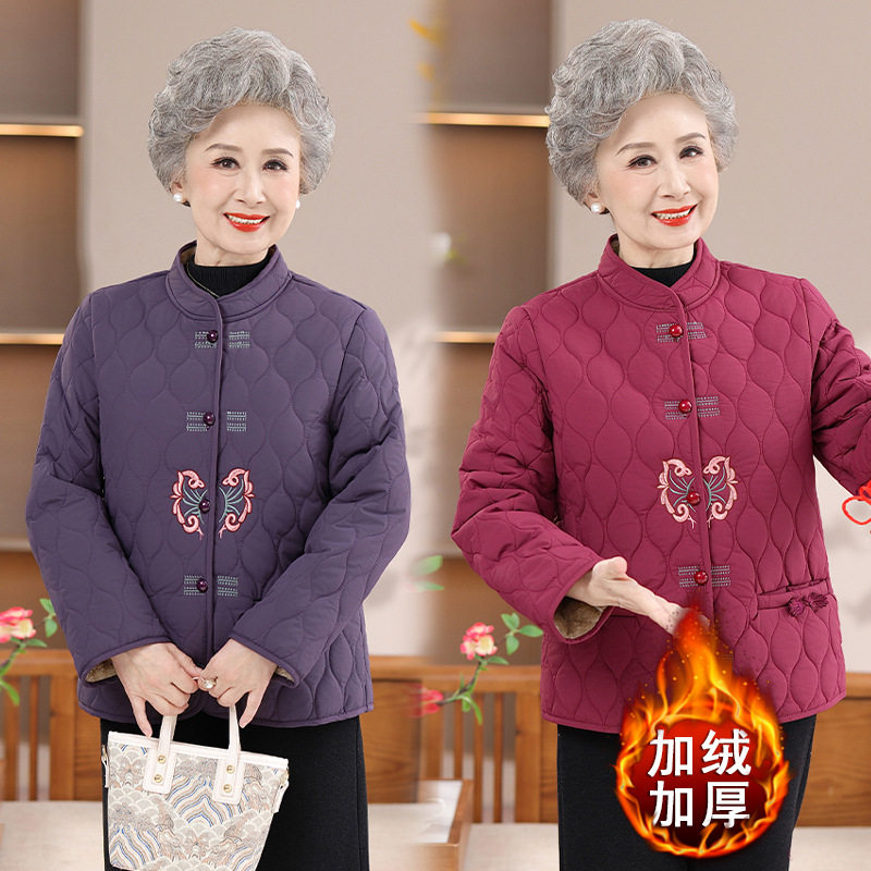 奶奶秋冬季加绒加厚小棉袄中老年时尚棉衣女妈妈打底保暖内胆