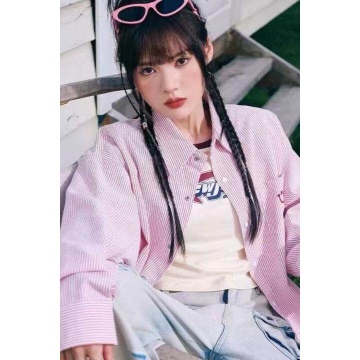1506/Q208/P46美式条纹情侣长袖衬衣男女同款衬衫学院风上衣图片