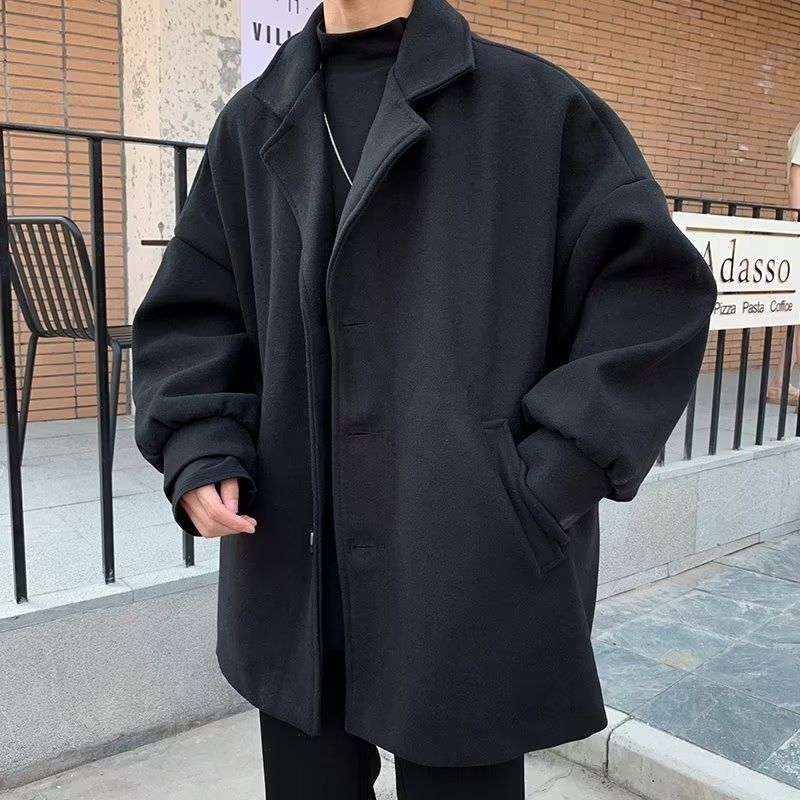 1506/Q5010/P69韩系赫本风黑色毛呢大衣男中长款情侣装外套1,男装毛呢大衣,星座1506