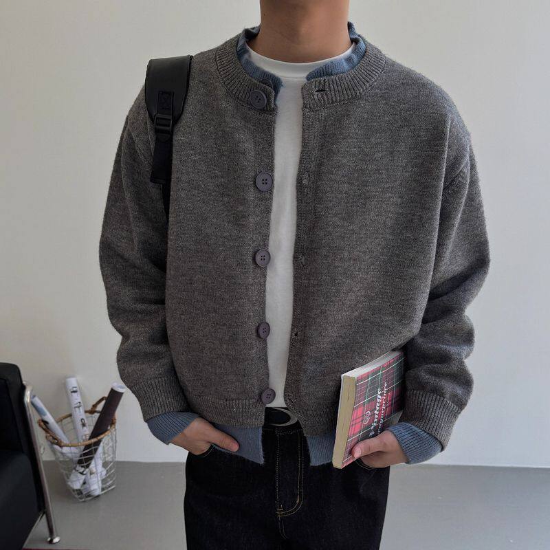 1506/Q25260/P62美式假两件开衫毛衣慵懒风情侣亨利领毛衣外套,男装针织衫/毛衣,星座1506