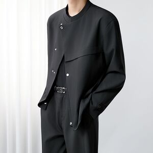 1506/QW350/P69新中式黑色廓形西服夹克男春秋季宽松西装外套图片