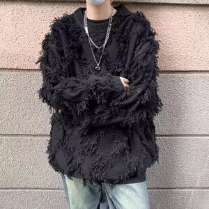 1506/QYM270/P52秋冬美式流苏套头毛衣百搭情侣款软糯长袖针织衫1图片