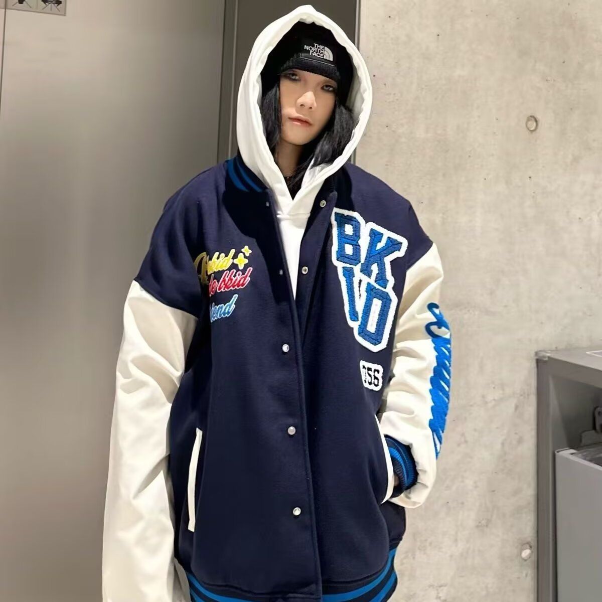 1506/QWT440/P56潮美式重工字母植绒刺绣棒球服男秋季宽松夹克1图片