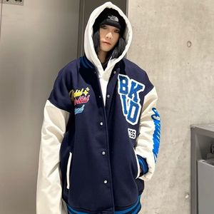 1506/QWT440/P56潮美式重工字母植绒刺绣棒球服男秋季宽松夹克1图片