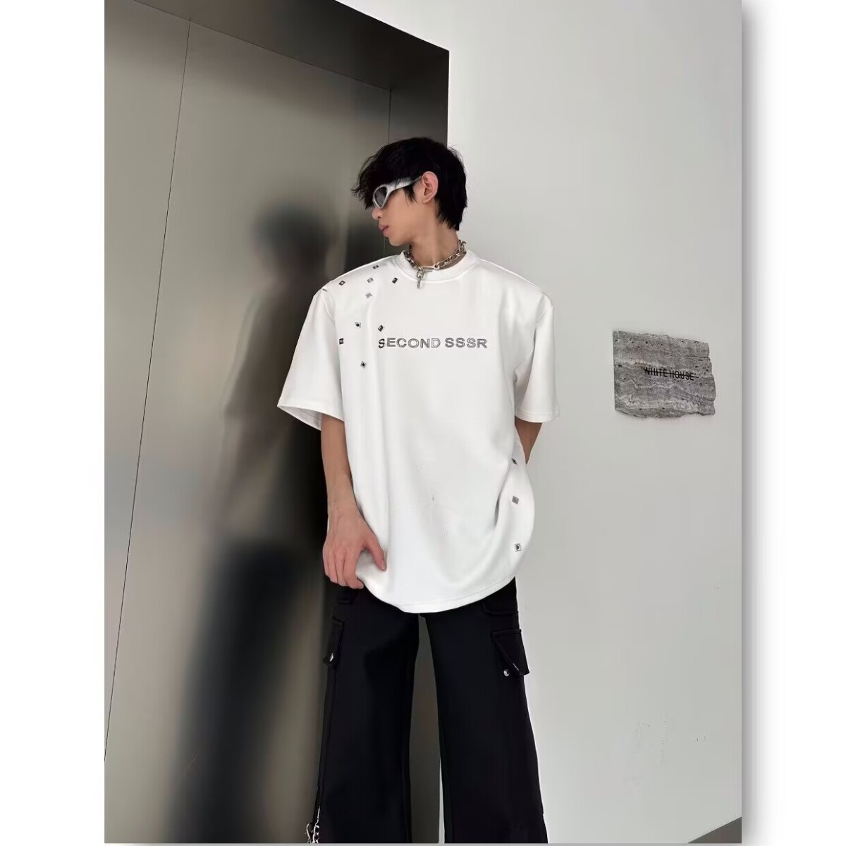 1506/QT3070/P42高街金属环短袖男女宽松小众t恤重磅半截袖穿搭1，男装T恤，星座1506