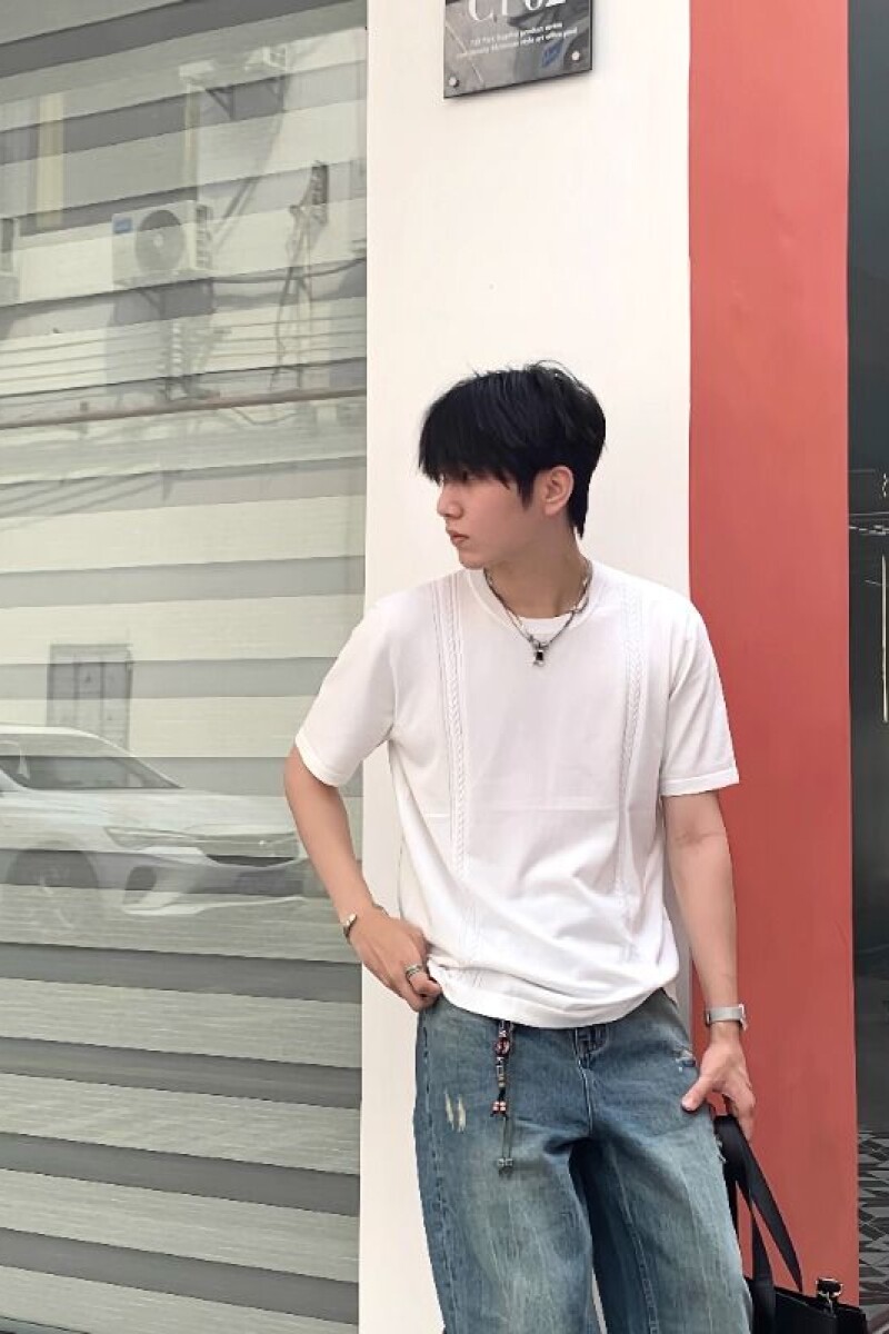 1506/Q210/P53新贵老钱风冰爽编织圆领针织短袖T恤男女夏季凉感图片