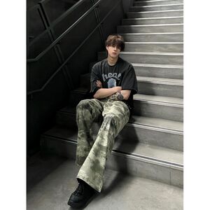 1506/QK620/P45迷彩牛仔裤男美式裤子高街cleanfit直筒微喇裤图片