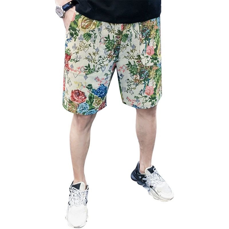 1506/QD130/P33欧货花色刺绣休闲短裤男潮中裤2025夏男士五分裤,男装牛仔裤,星座1506