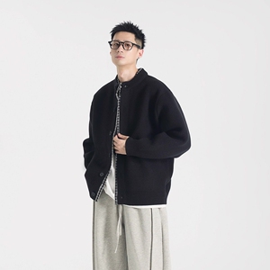 1506/QY750/P70秋冬季系拼接假两件针织开衫男休闲通勤毛衣外套2图片