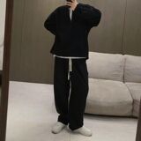 1506/Q88040/P46日系长袖卫衣男女宽松复古华夫格情侣T恤半拉链，男装T恤，星座1506