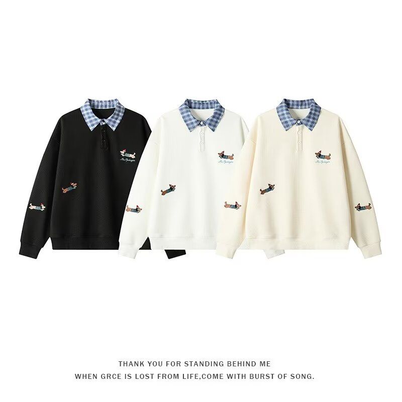 1506/QX900/P40长袖Polo衫男刺绣字母美式复古宽松半拉链卫衣潮，男装Polo衫，星座1506