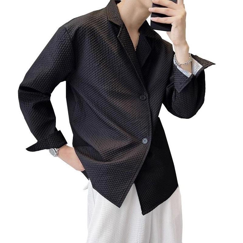 1506/QC170/P43长袖华夫格西服领衬衣暗格纹高级感衬衫2025年,男装西服,星座1506
