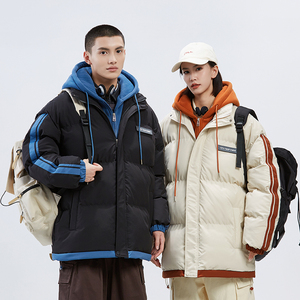 1506/M8602/P75棉衣男冬季外套潮牌假两件连帽加厚棉服运动外套1图片
