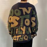 1506/QB0410/P44个性字母提花毛衣男复古休闲打底长袖针织衫1，男装T恤，星座1506